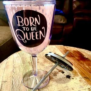 RETIRED HALLMARK “BORN TO BE QUEEN “ WINE GLASS / GOBLET W STRAW